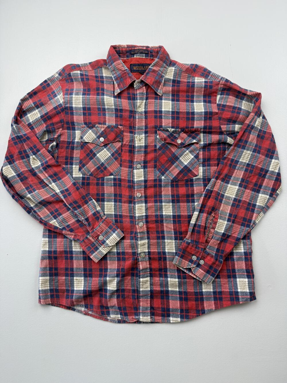 Woodland Shirt Mens Large Red Plaid Long Sleeve Flannel Button Up Casual